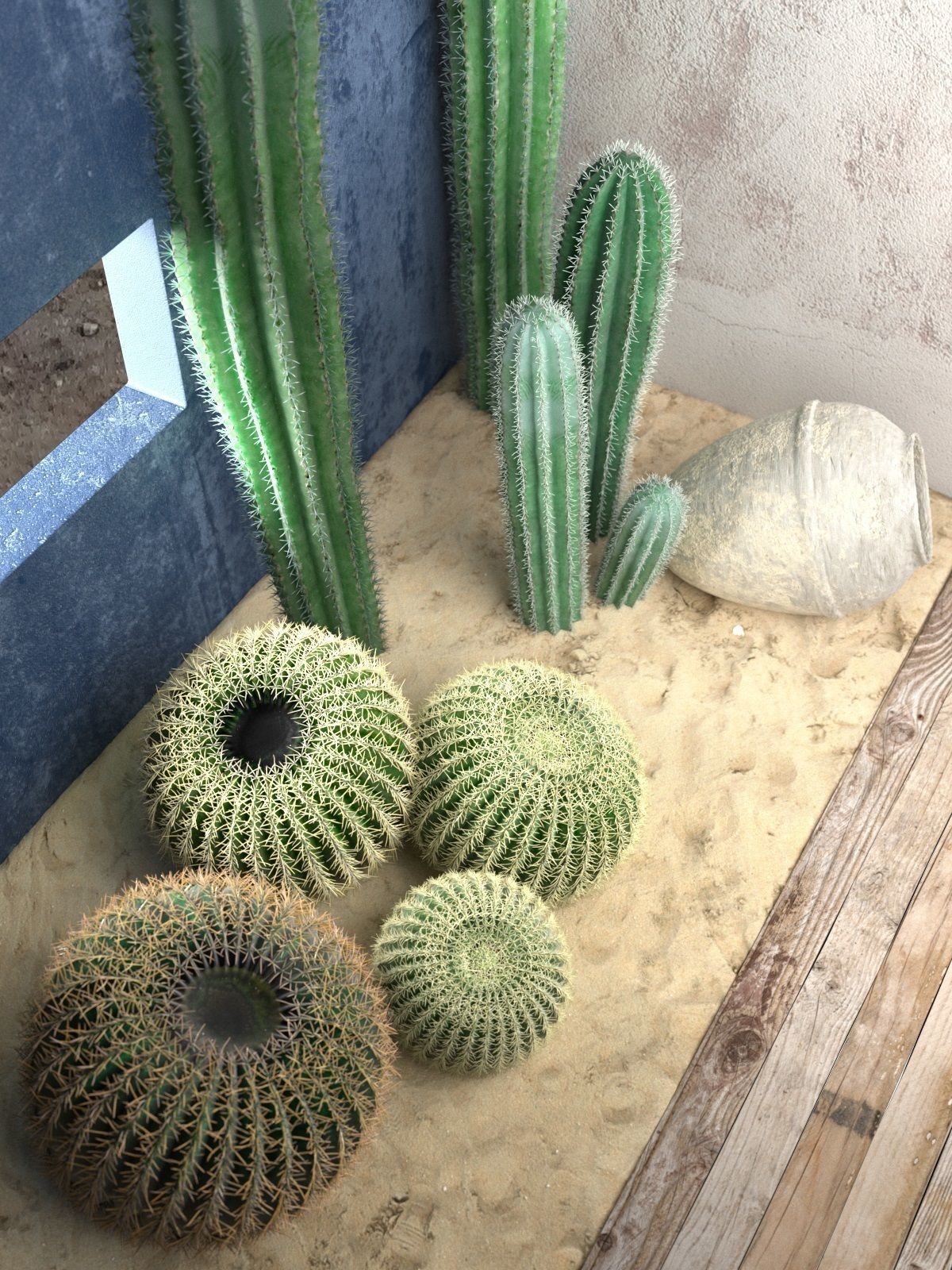 Saguaro and Golden Barrel Cactuses 3D model_1