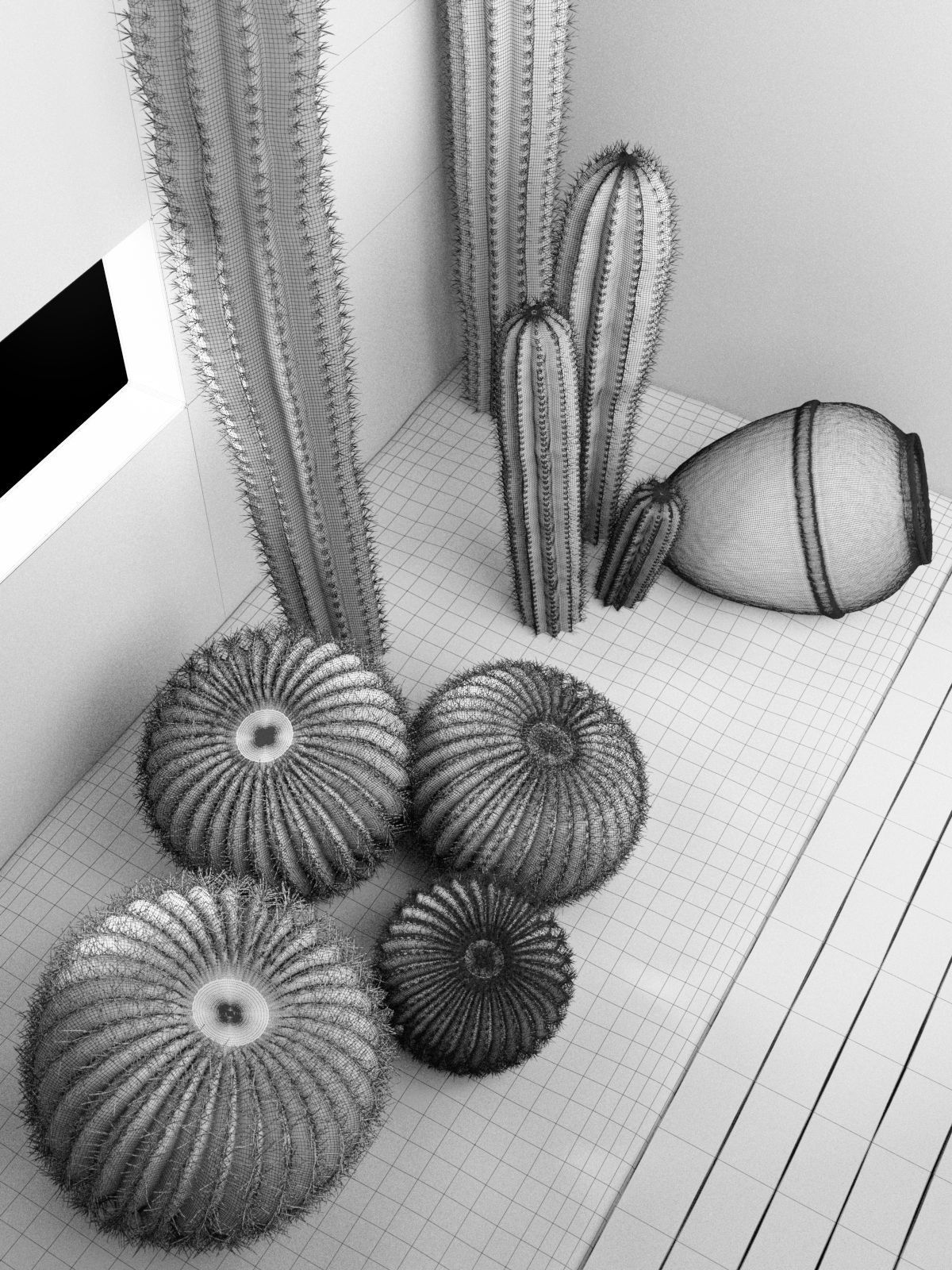 Saguaro and Golden Barrel Cactuses 3D model_3