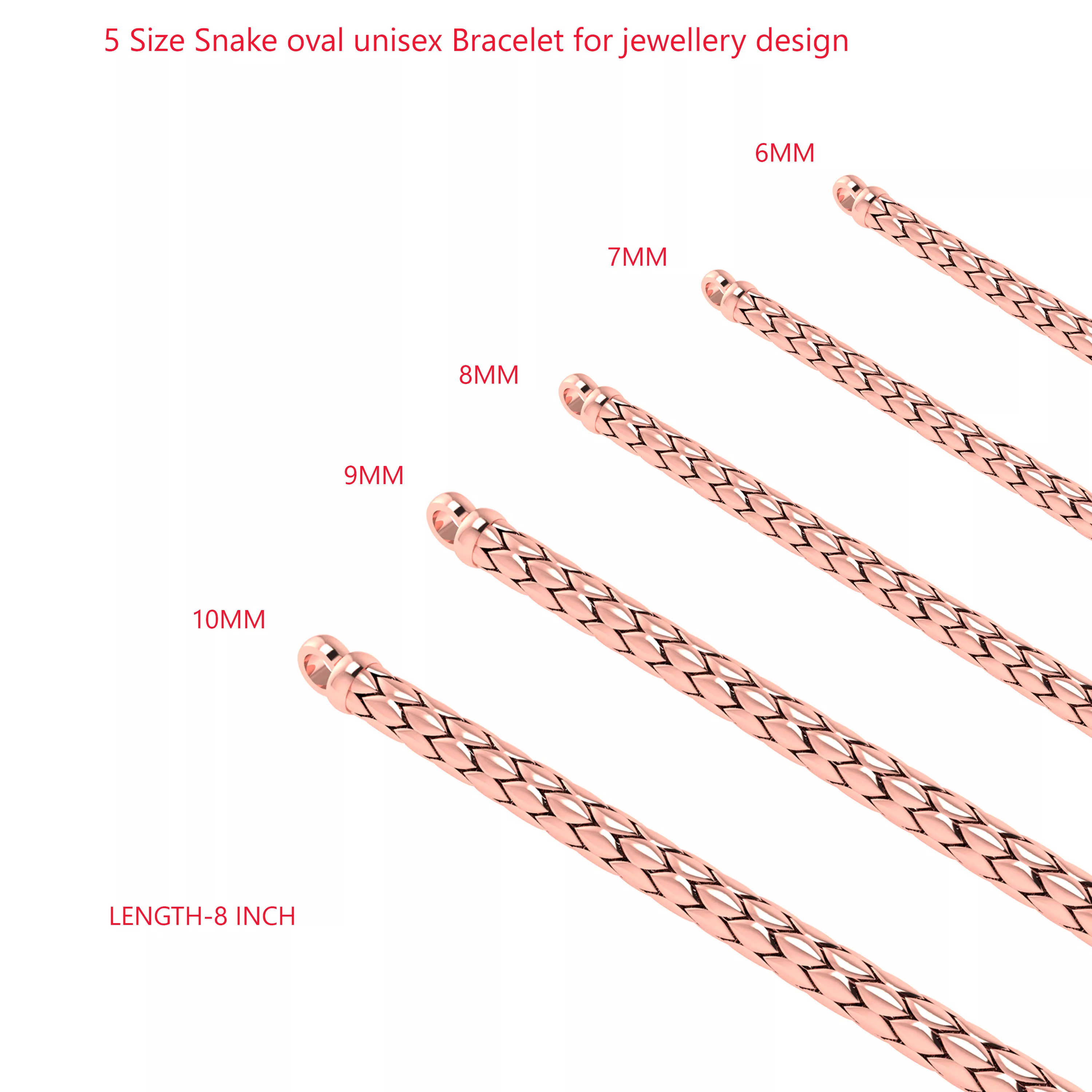 5 Size Snake oval unisex Bracelet for jewellery design 3D print model