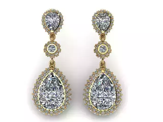 Earrings pair of with diamonds in shape of pear