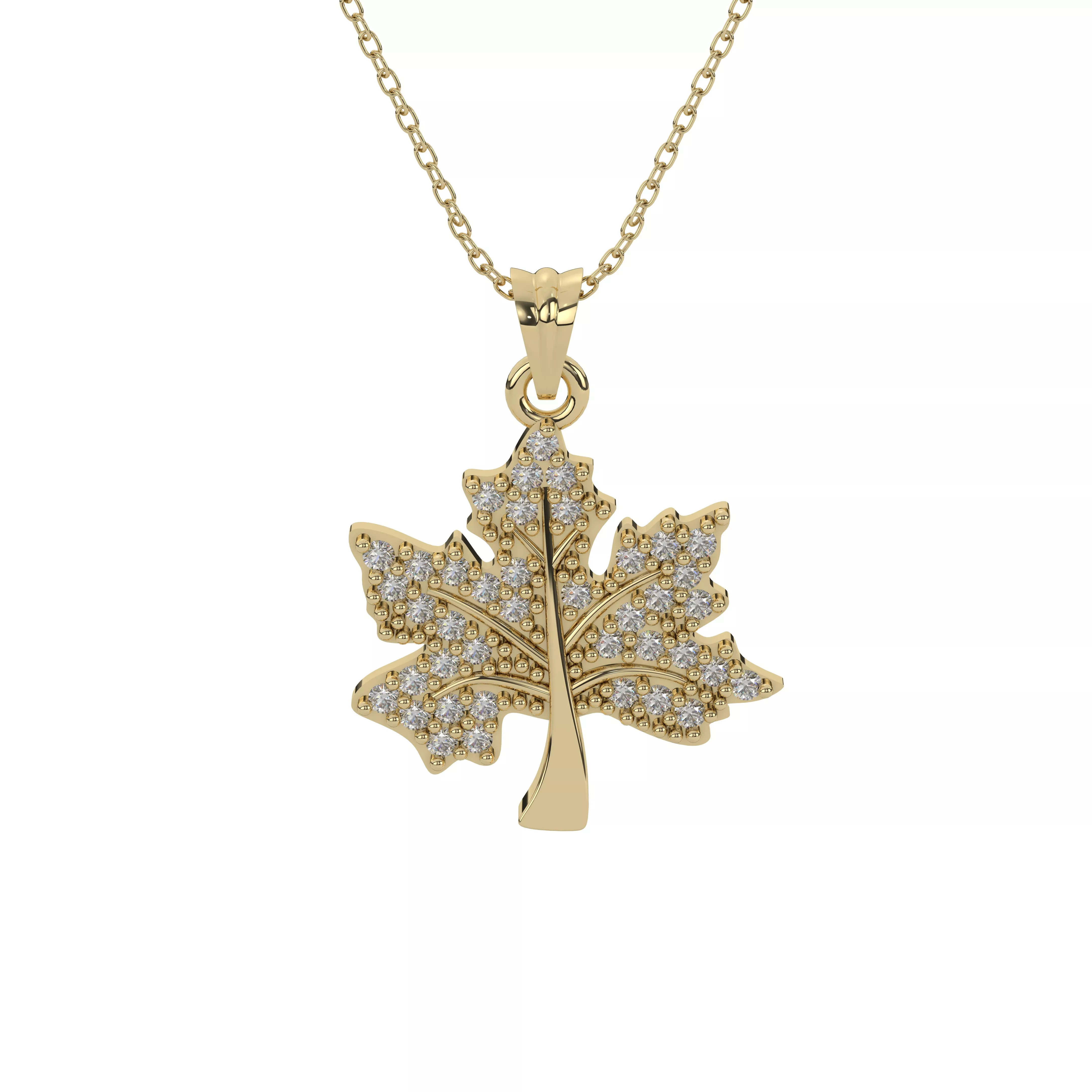 Pave Maple Leaf Pendant - 3D Printable Jewelry CAD Model 3D print model