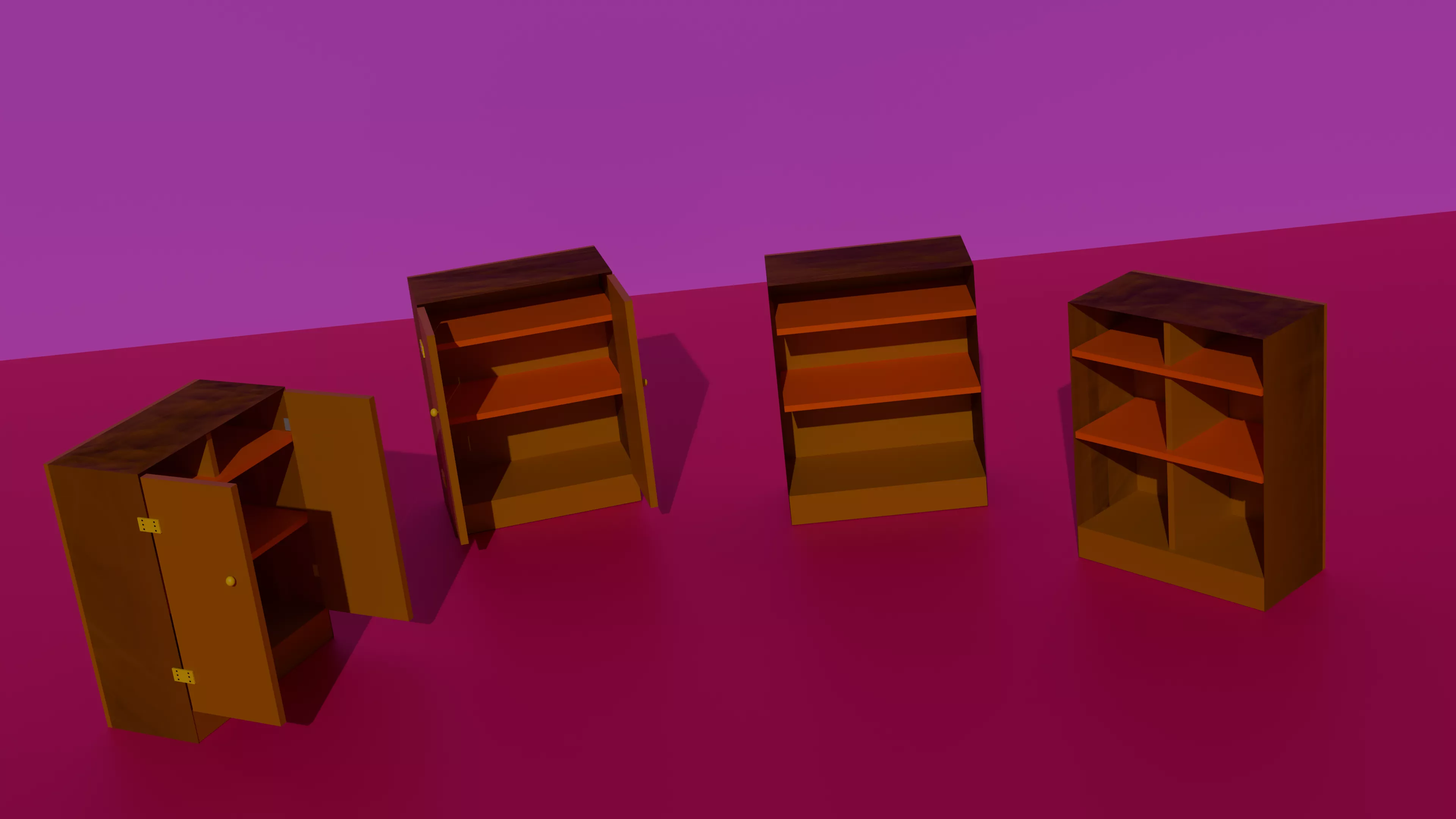 4 Wooden Bookshelf and Office Storage Cabinet Pack 3D Model Free 3D model