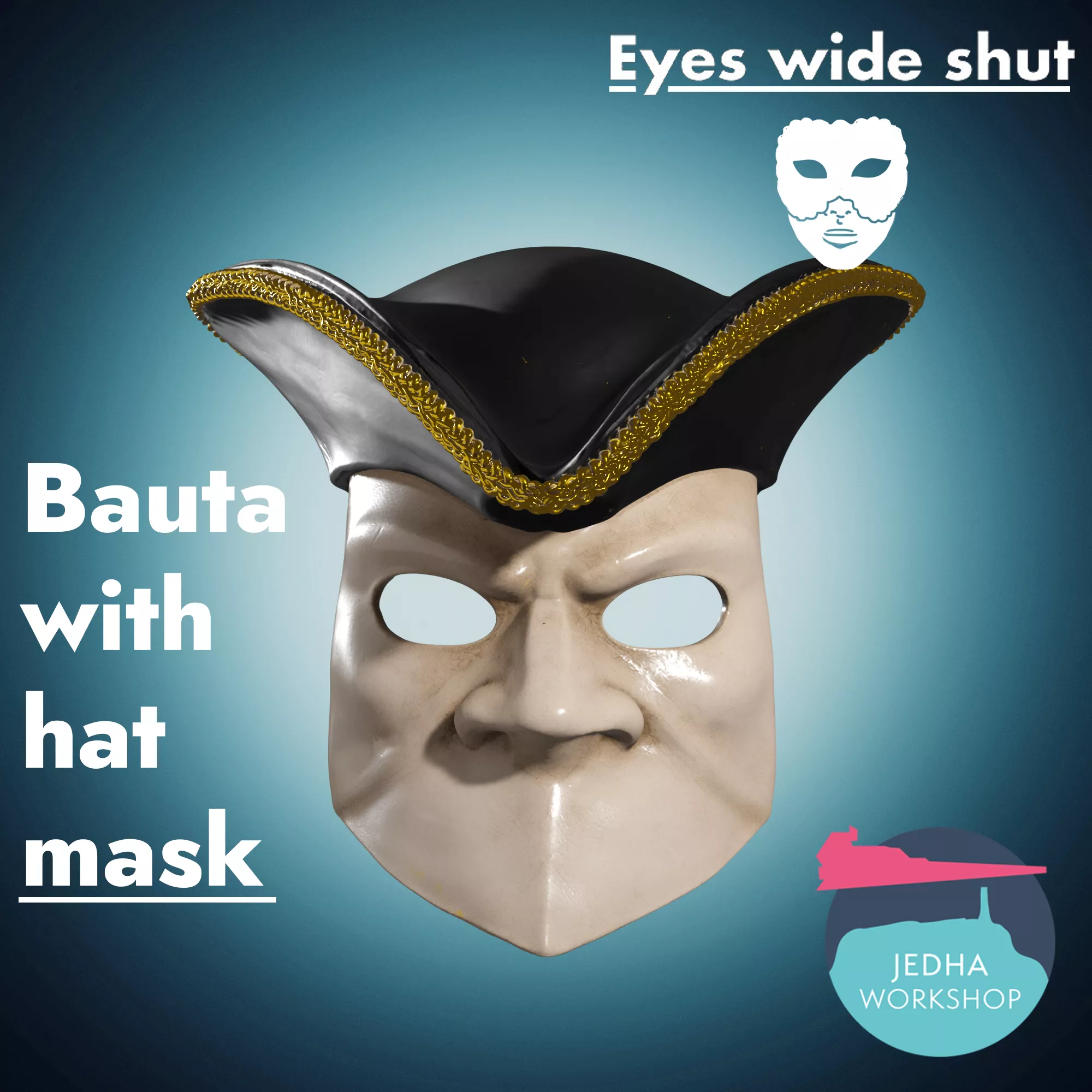 Bauta With Hat Venetian Mask 3D Print Files Eyes Wide Shut 3D print model