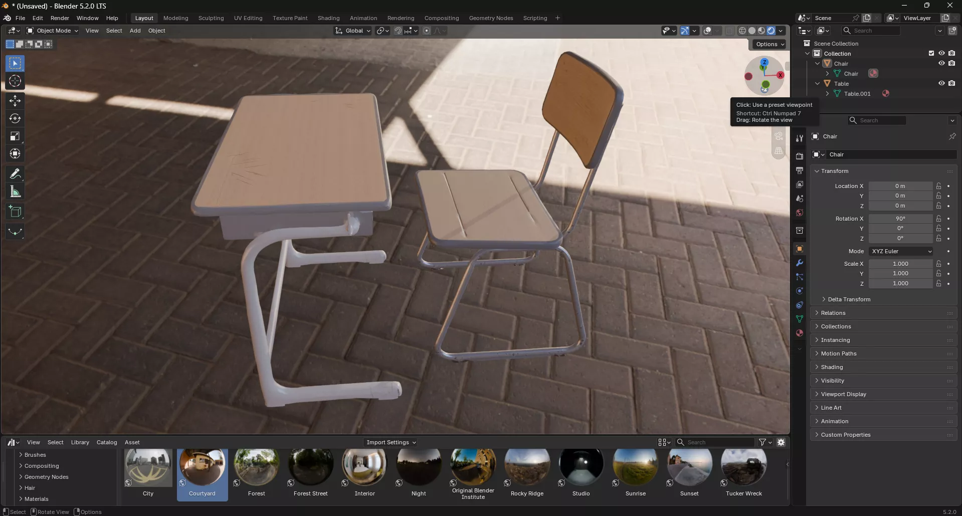 School Desk and Chair Set 3D model