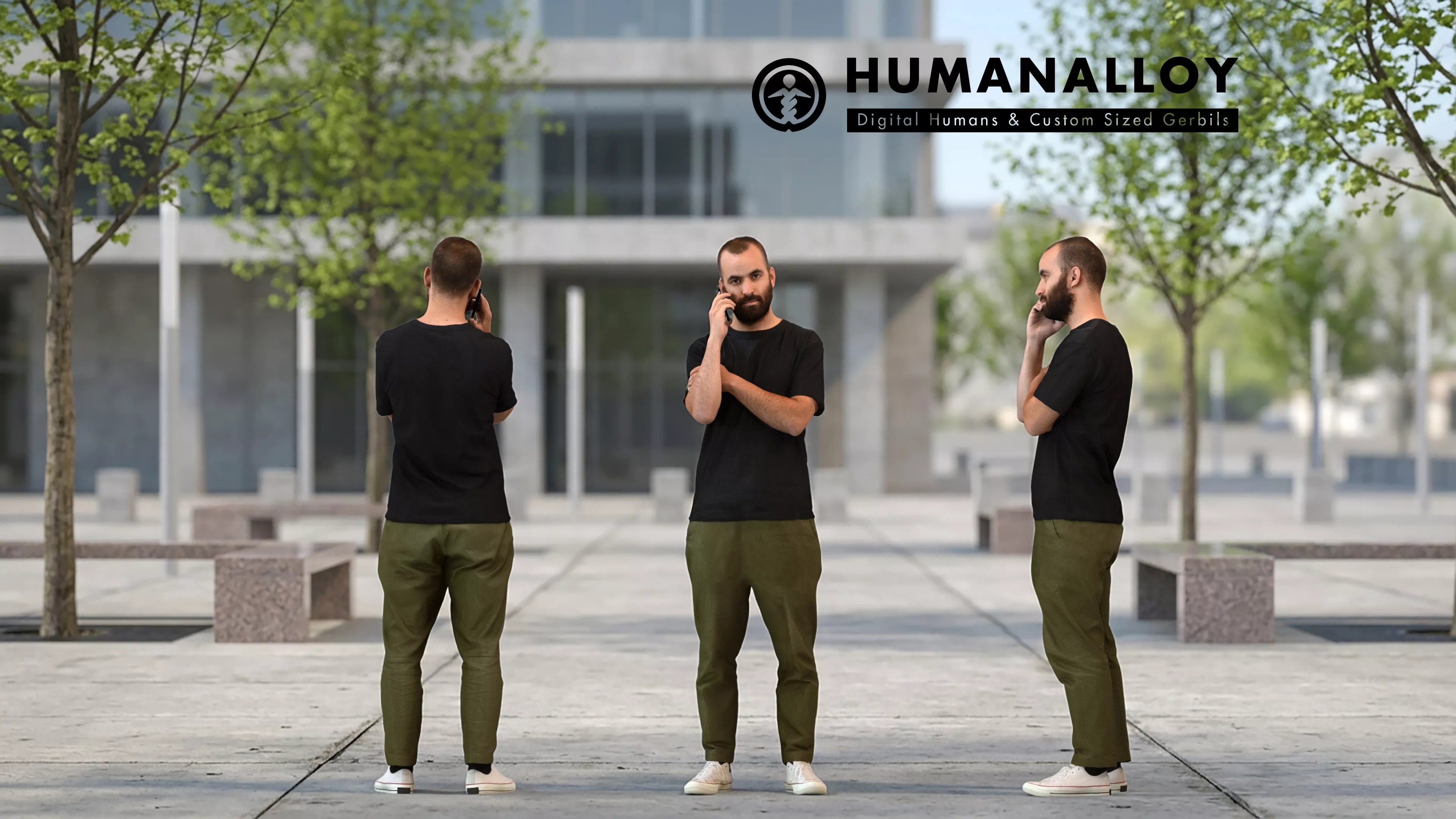 Adult Middle Eastern man calling outdoors in autumn or spring 3D model
