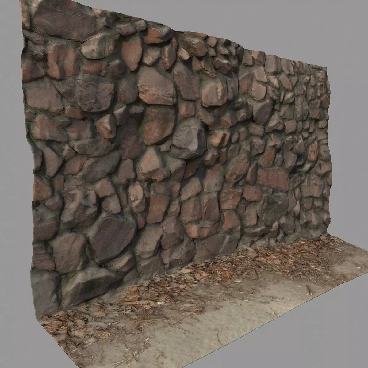 Stone wall Low-poly 3D model_0