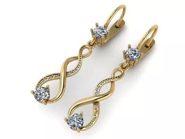 Earrings infinity dangle with diamonds 3D print model
