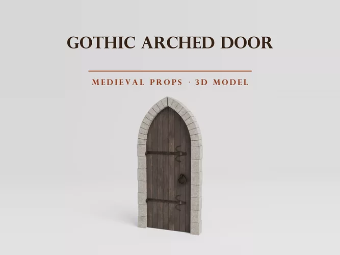 Medieval Gothic Door - Animated - PBR Low Poly