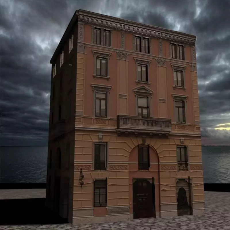 Building old in middle of storm Low-poly 3D model