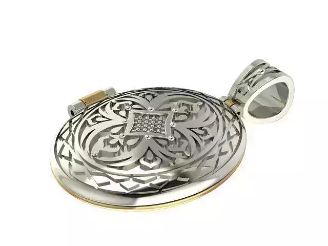 Pendant locket in silver and gold with ornate design
