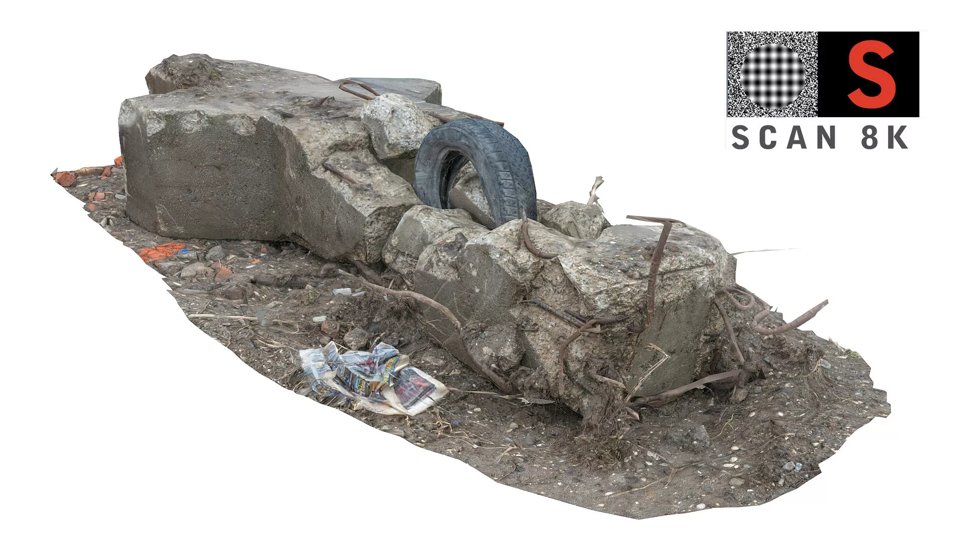 Concrete barricade 2 Low-poly 3D model