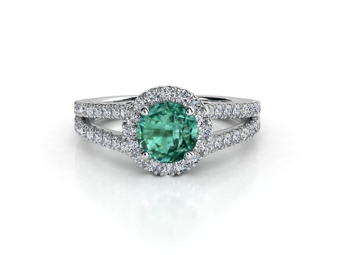 ZLR0132 emerald and diamond engagement ring 3D print model