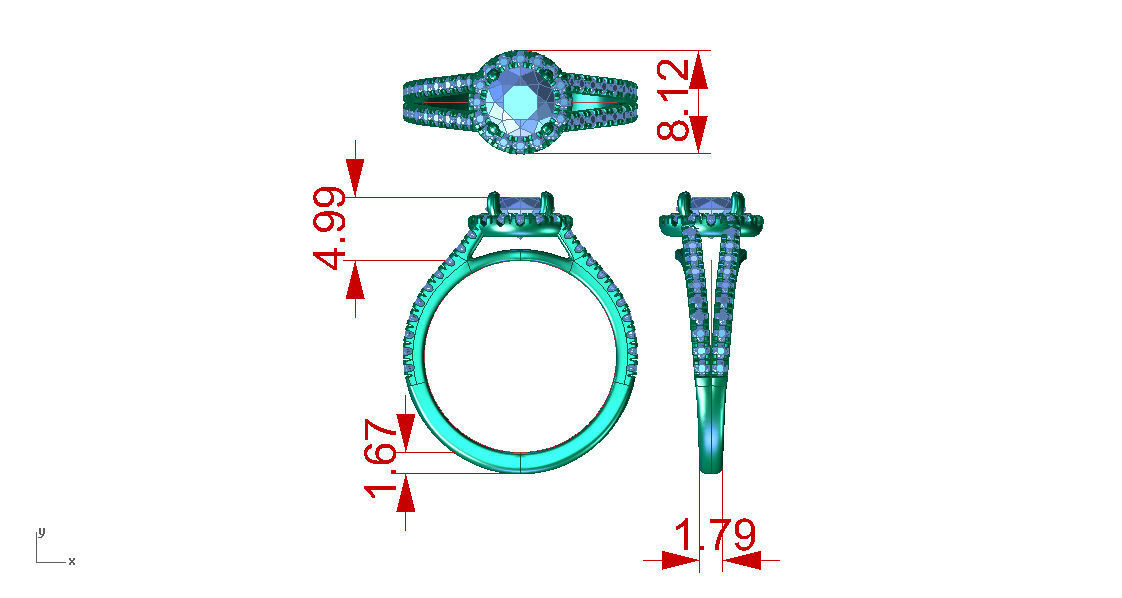 ZLR0132 emerald and diamond engagement ring 3D print model_5