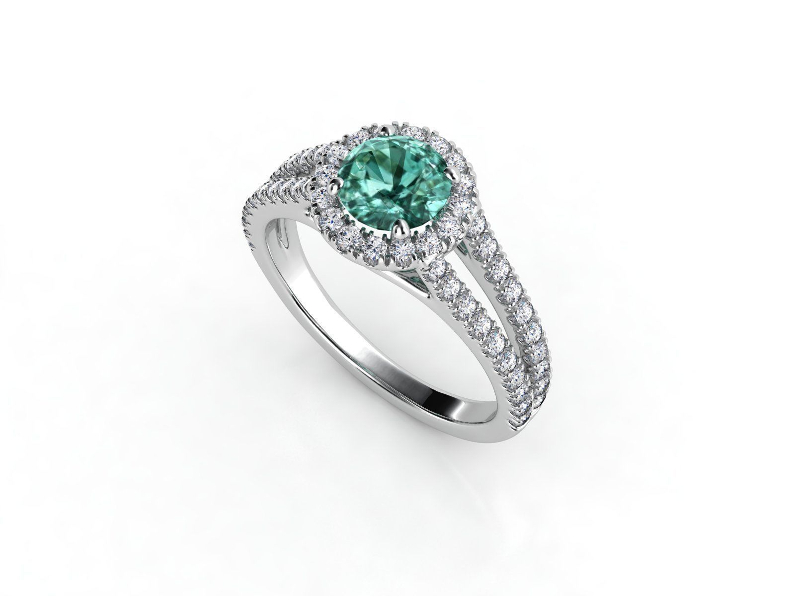 ZLR0132 emerald and diamond engagement ring 3D print model_3