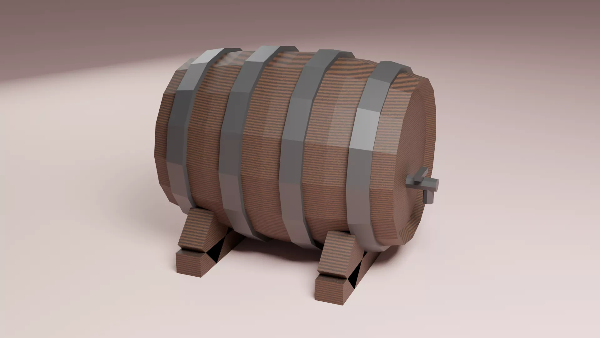Fantasy Hobbit Wooden Barrel on Stand Low-poly 3D model