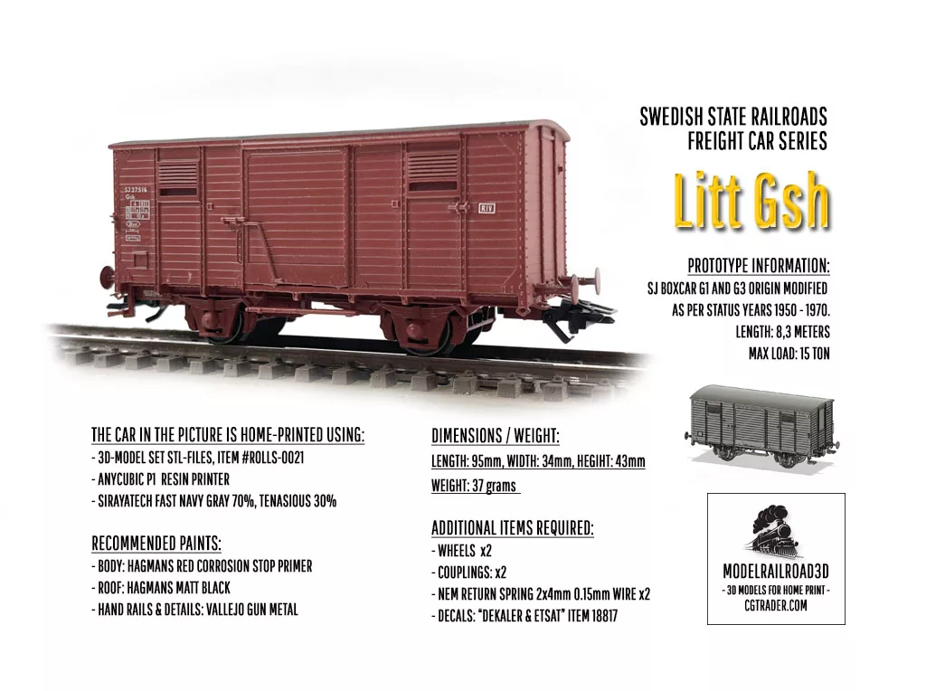 ROLLS-0021 Swedish Boxcar SJ Litt Gsh H0-scale 3D print model
