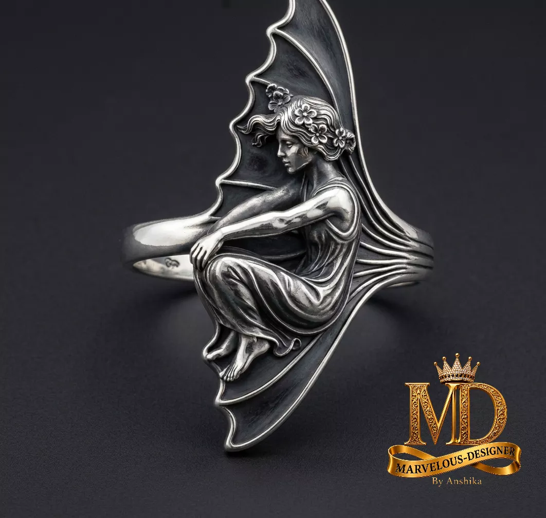 Art Nouveau Sleeping Nympth Ring 3D print model