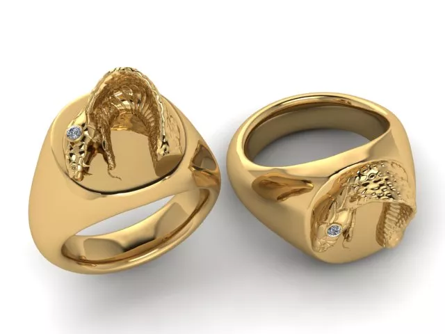Diamond-Eyed Cobra Gold Signet Ring 3D print model