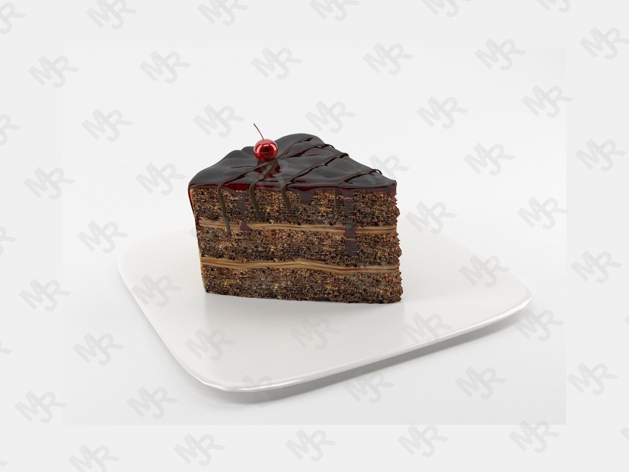Slice of chocolate cake Free 3D model_1