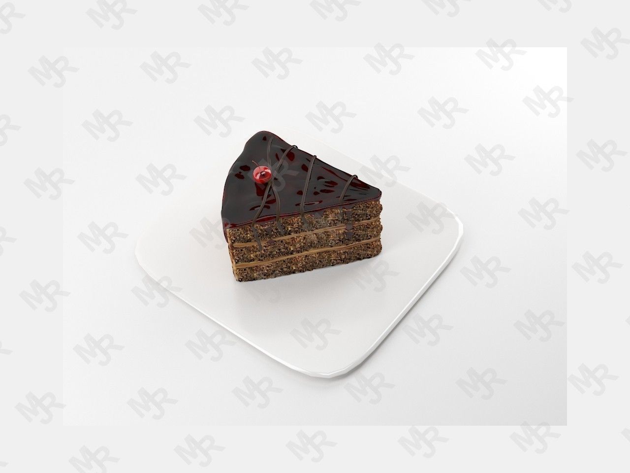 Slice of chocolate cake Free 3D model_4