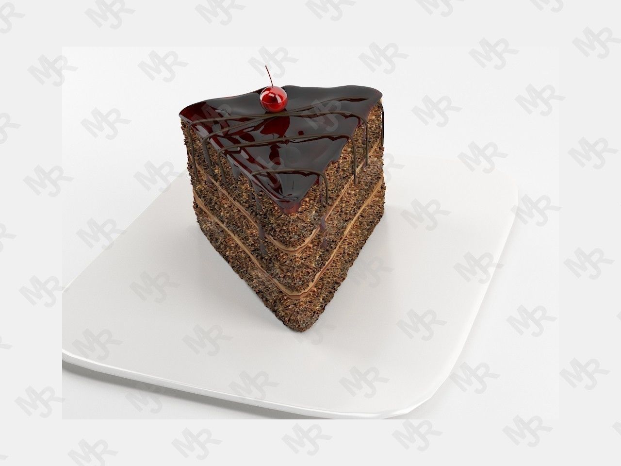Slice of chocolate cake Free 3D model_3