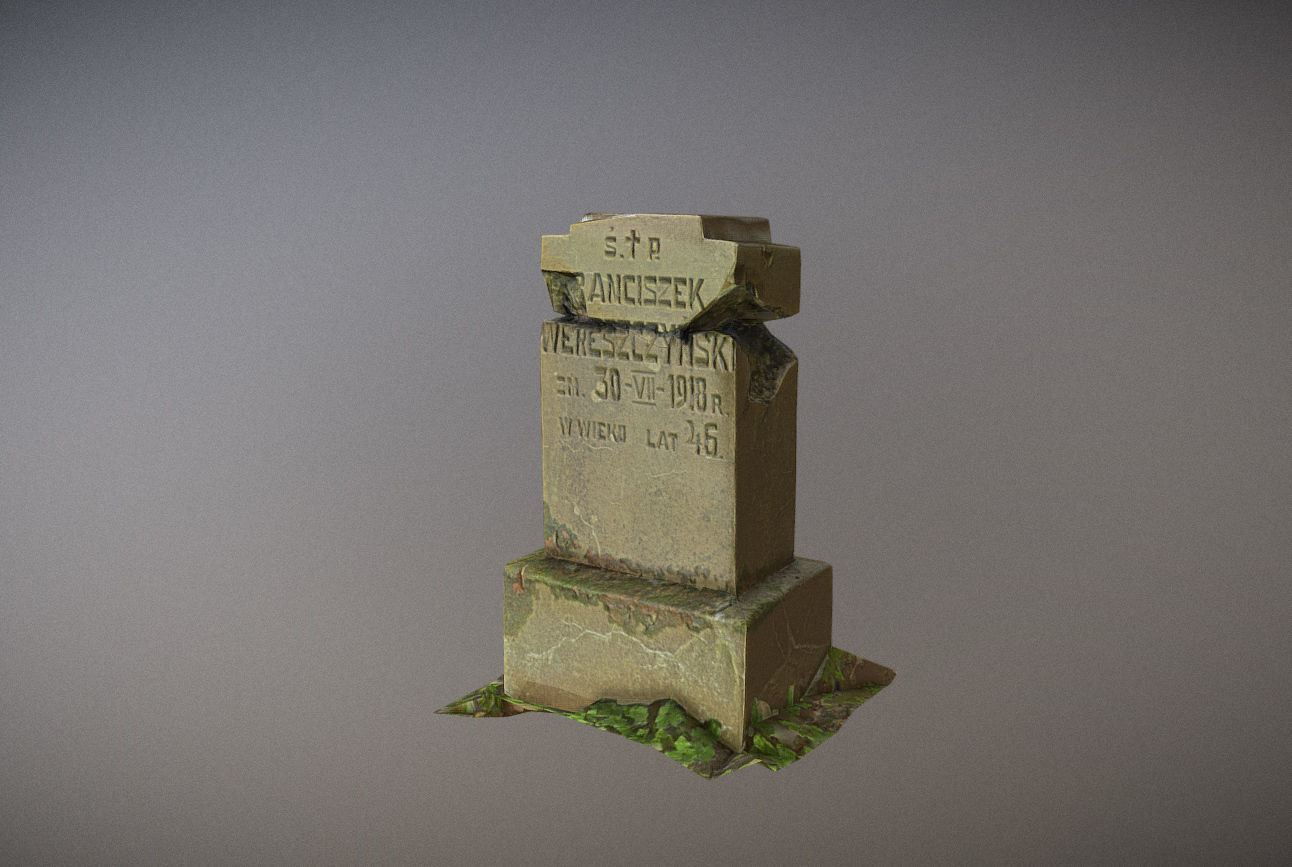 Scanned photorealistic broken cracked Grave stone Low-poly 3D model_1