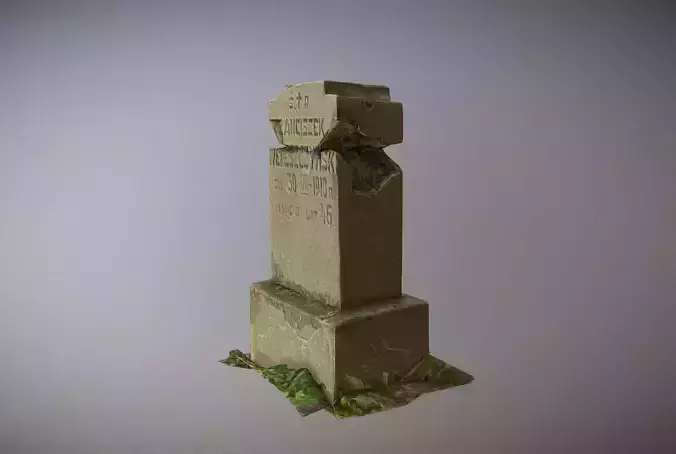 Scanned photorealistic broken cracked Grave stone Low-poly 3D model