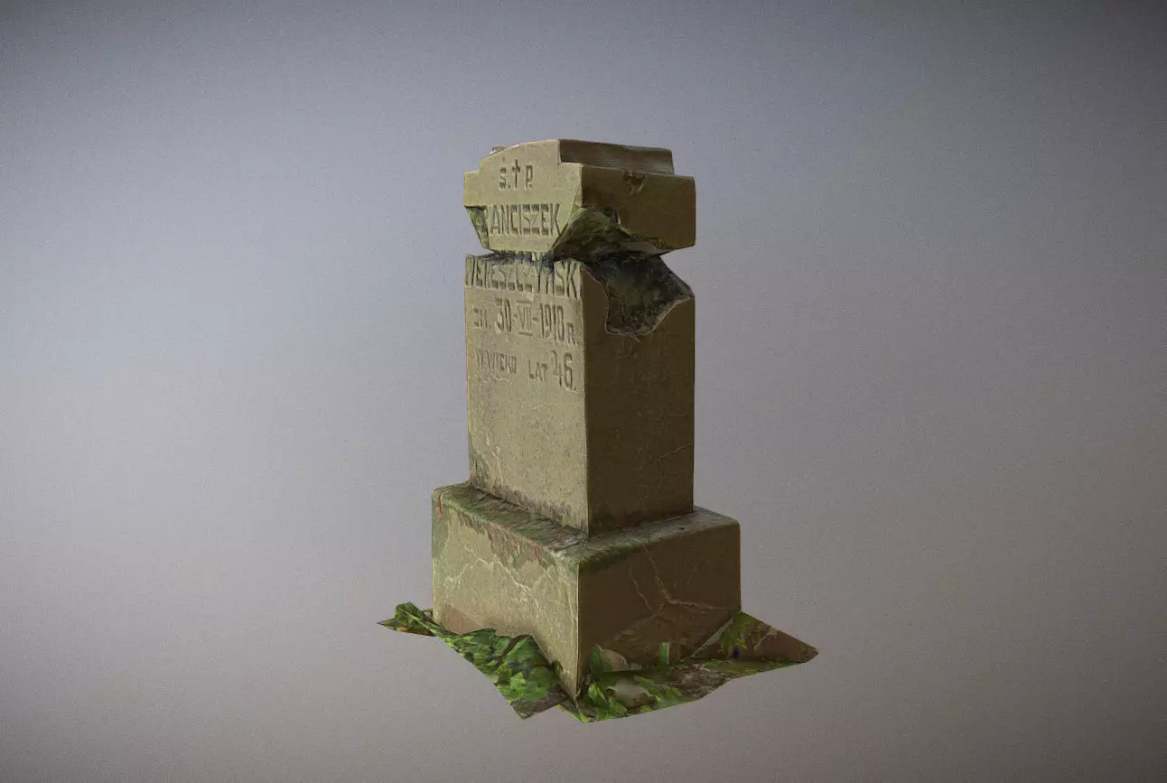 Scanned photorealistic broken cracked Grave stone Low-poly 3D model_0