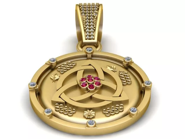 Ruby Floral Swirl Gold Medallion Pendant 3D print model
