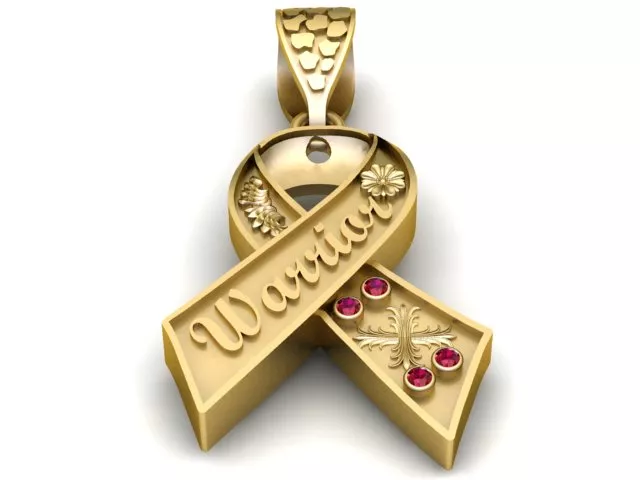 Ruby Accent Warrior Awareness Ribbon Gold Pendant 3D print model