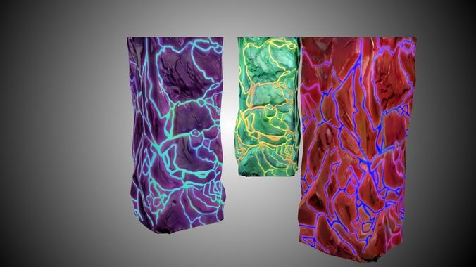 3x Imbued Rock Pillars  --  Game-Ready 3D model