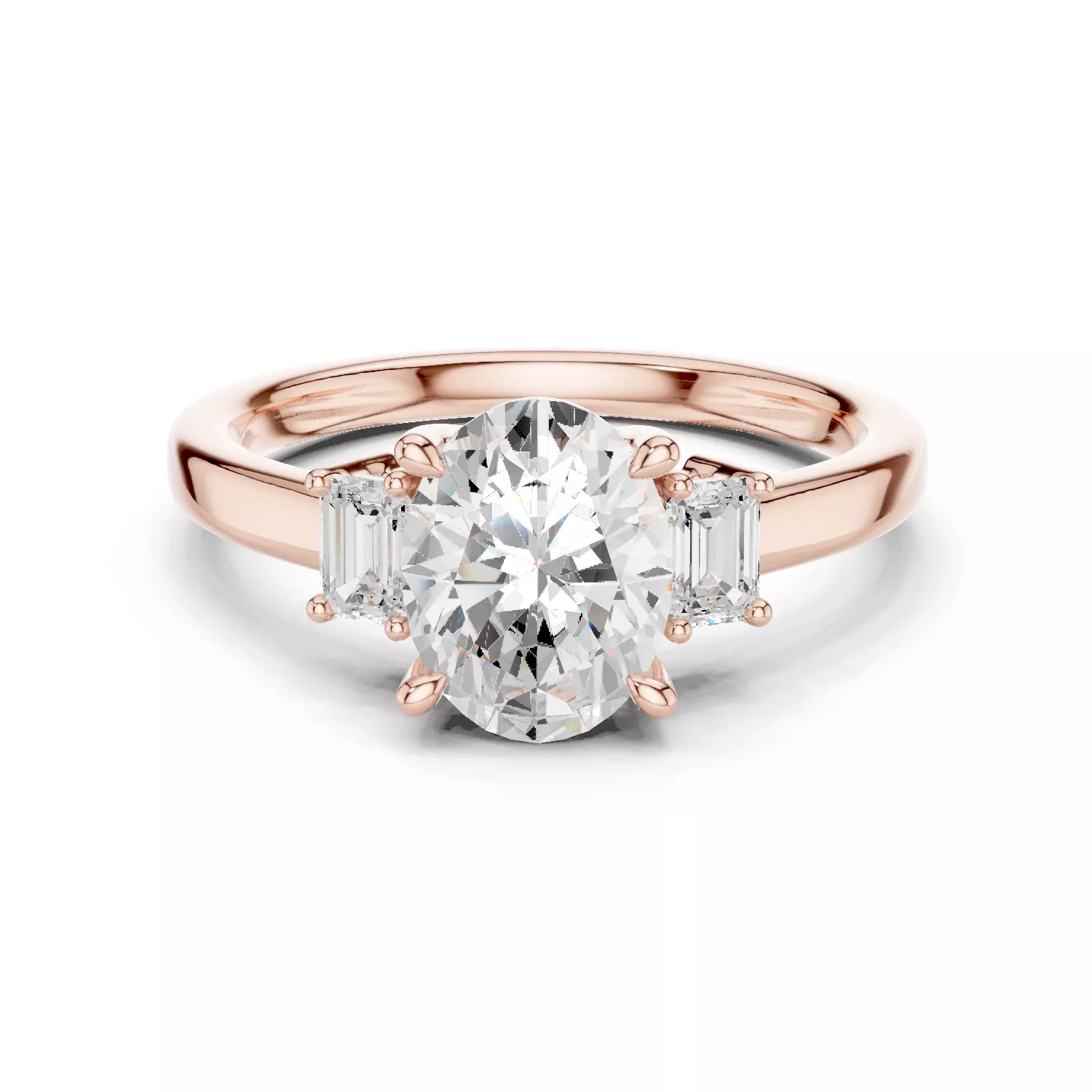 Oval Emerald Trio Solitaire Ring 3dm stl renders animation 3D print model