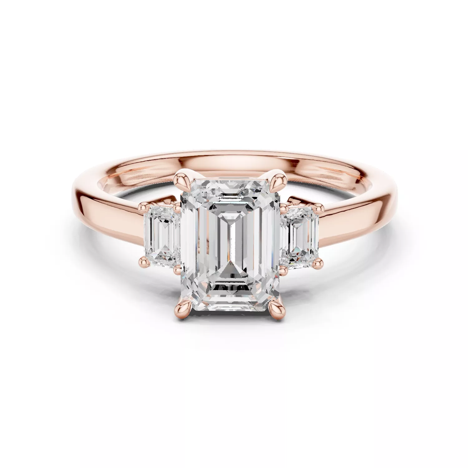 Emerald Trio Solitaire Ring 3dm stl renders animation 3D print model