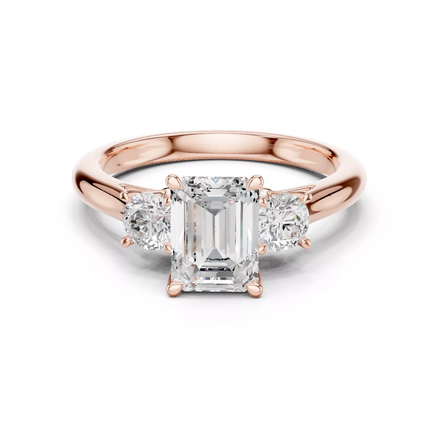 Emerald Round Trio Solitaire Ring 3dm stl renders animation 3D print model