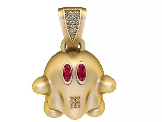 Ruby-Eyed Cute Ghost Gold Pendant 3D print model
