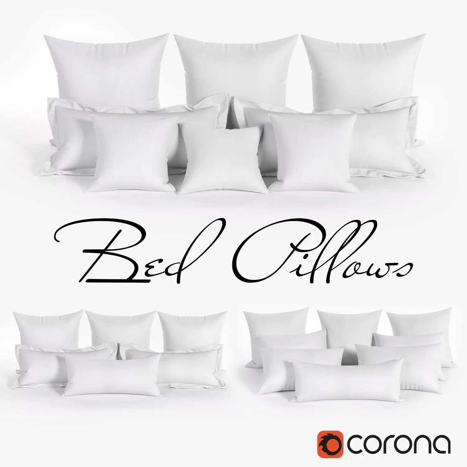 White Bed Pillows 01   3 sets   22 different Pillows  3D model_0
