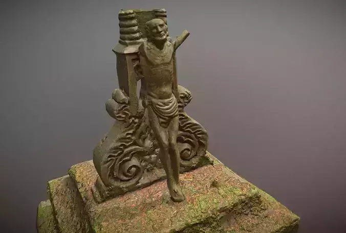 Scanned photorealistic Jesus sculpture grave with broken cross Low-poly 3D model