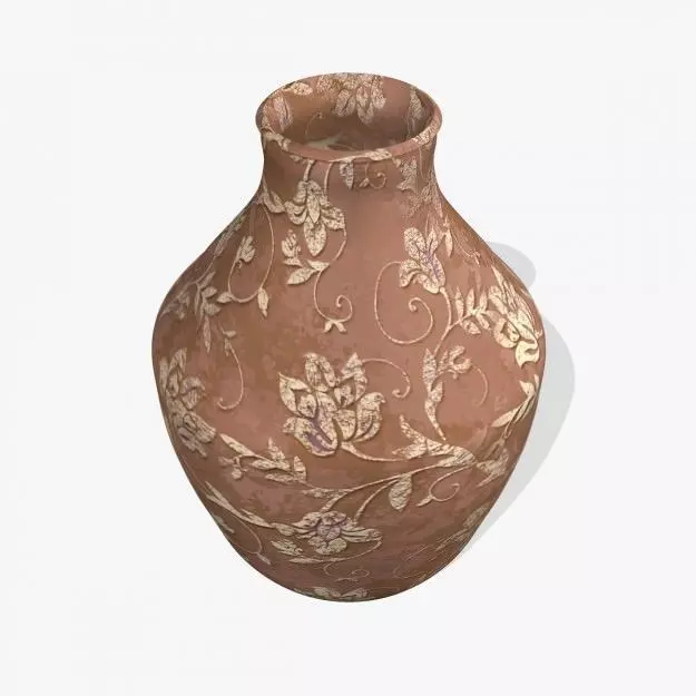 FlowerPot vase with floral pattern Low-poly 3D model_0