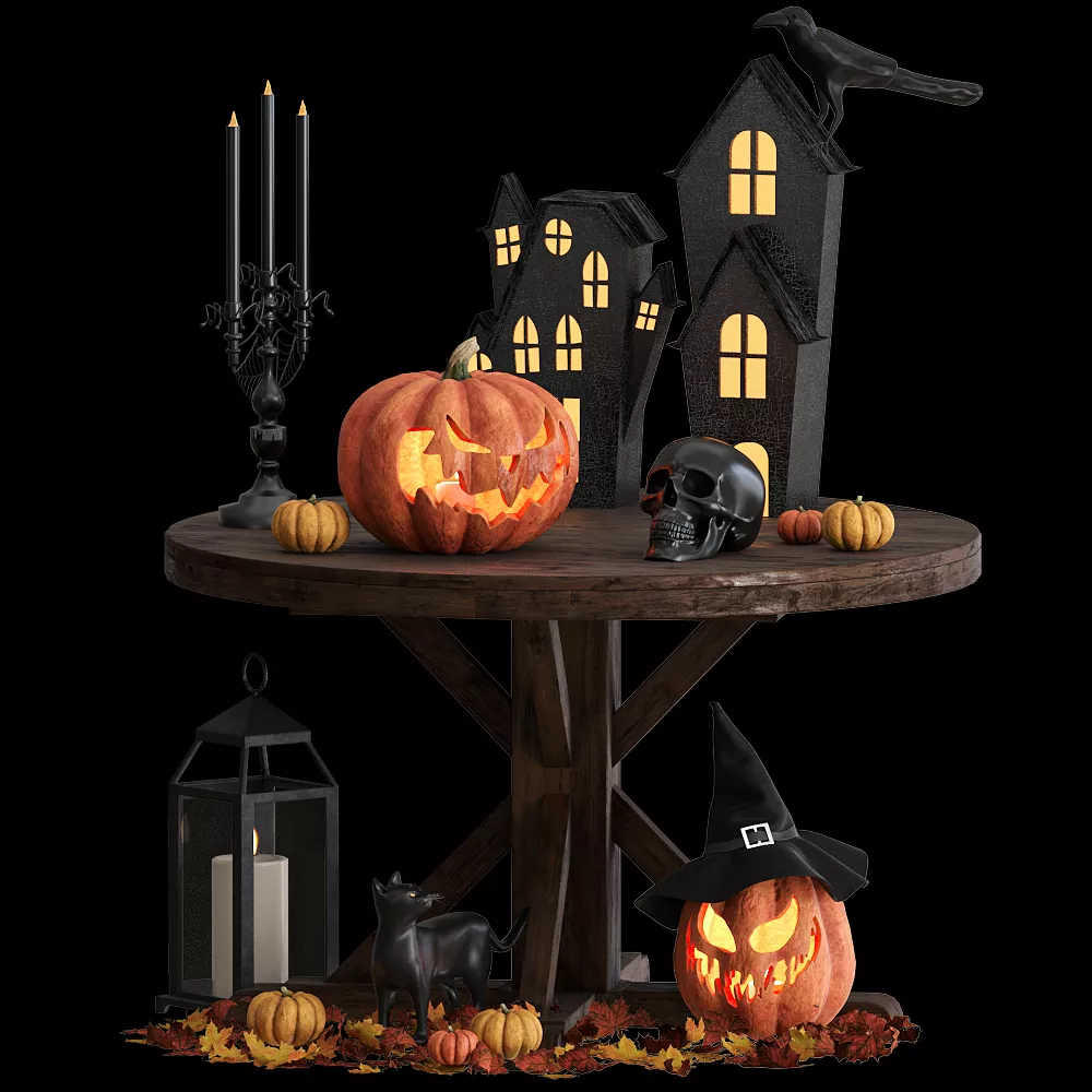 Halloween Gothic Table Decor Set Low-poly 3D model