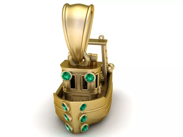 Emerald Accent Gold Fishing Boat Pendant 3D print model