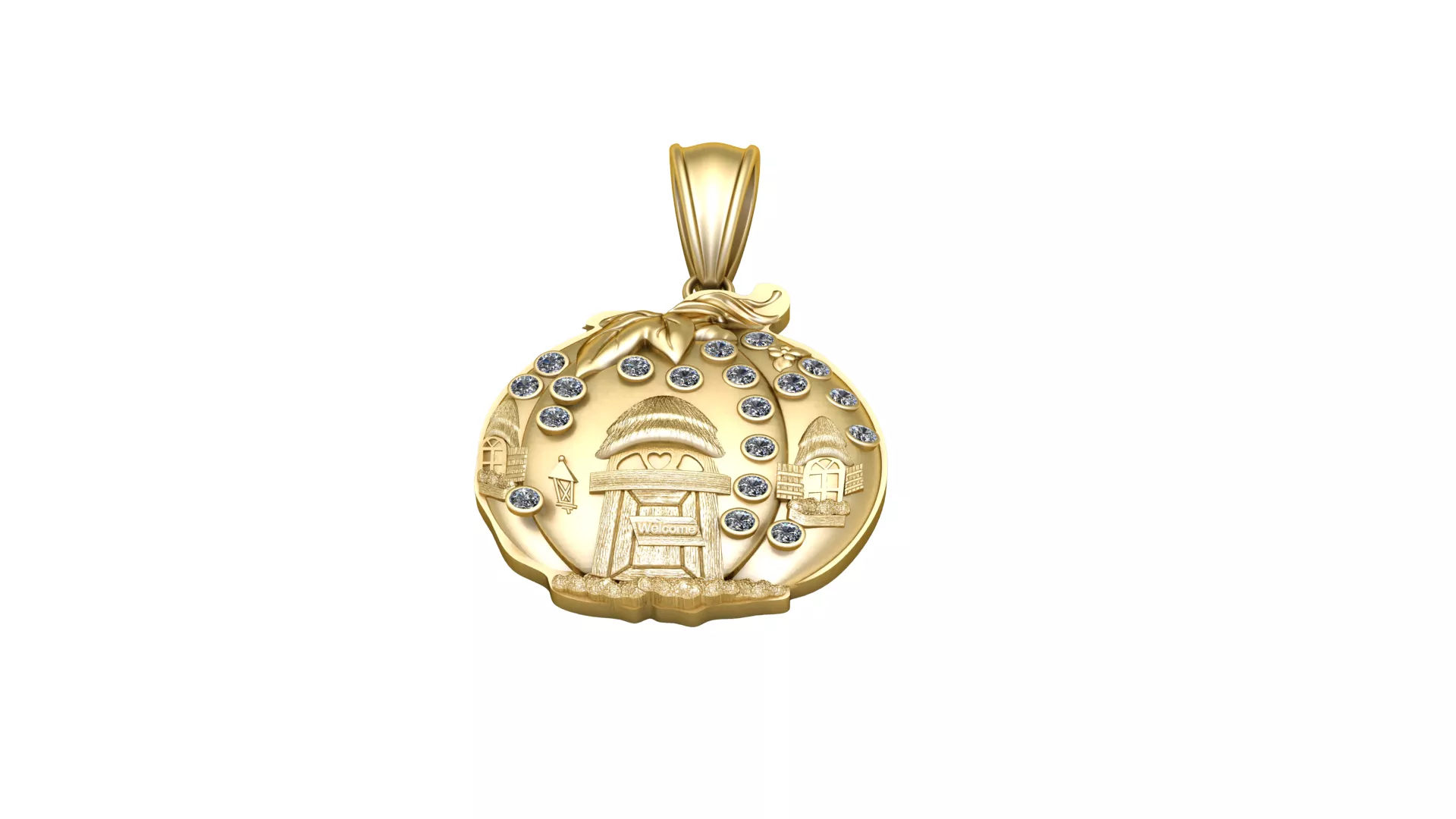Diamond Enchanted Cottage Gold Pendant 3D print model