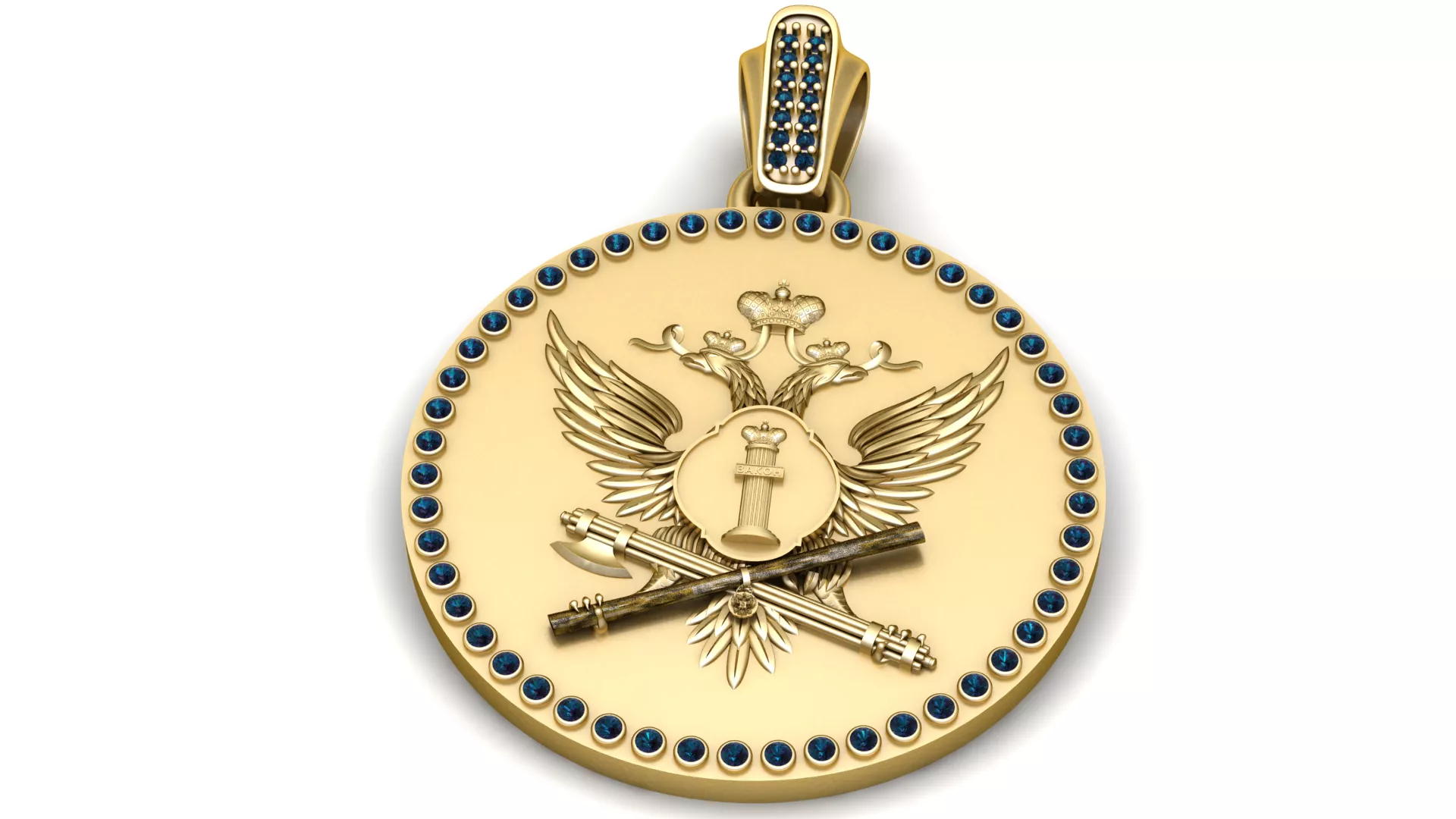 Blue Sapphire Double-Headed Eagle Gold Medallion Pendant 3D print model