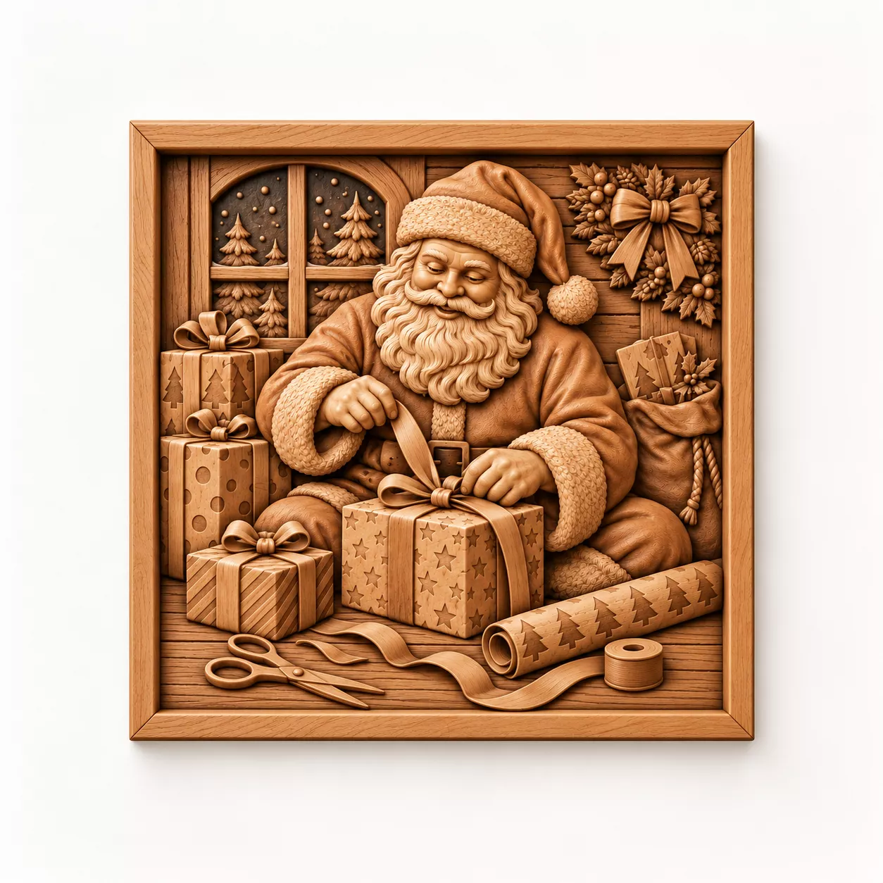 Santa Claus Christmas Gift Wrapping CNC Wood Carving STL Model 3D print model