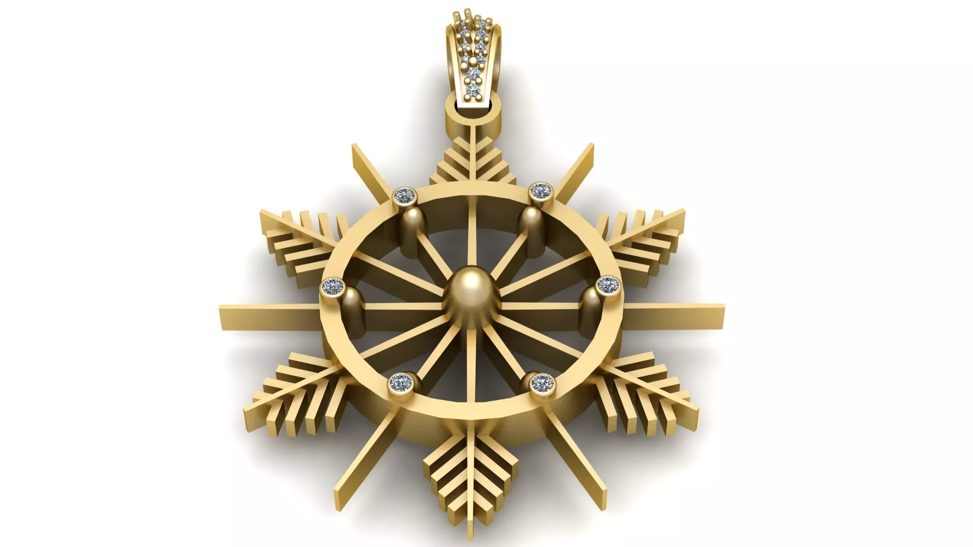 Diamond Snowflake Compass Gold Pendant 3D print model