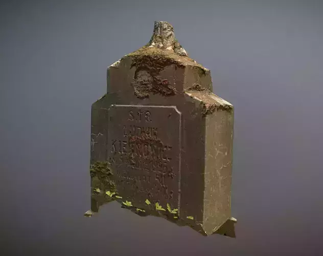 Scanned photorealistic broken tomb stone lacking a cross 