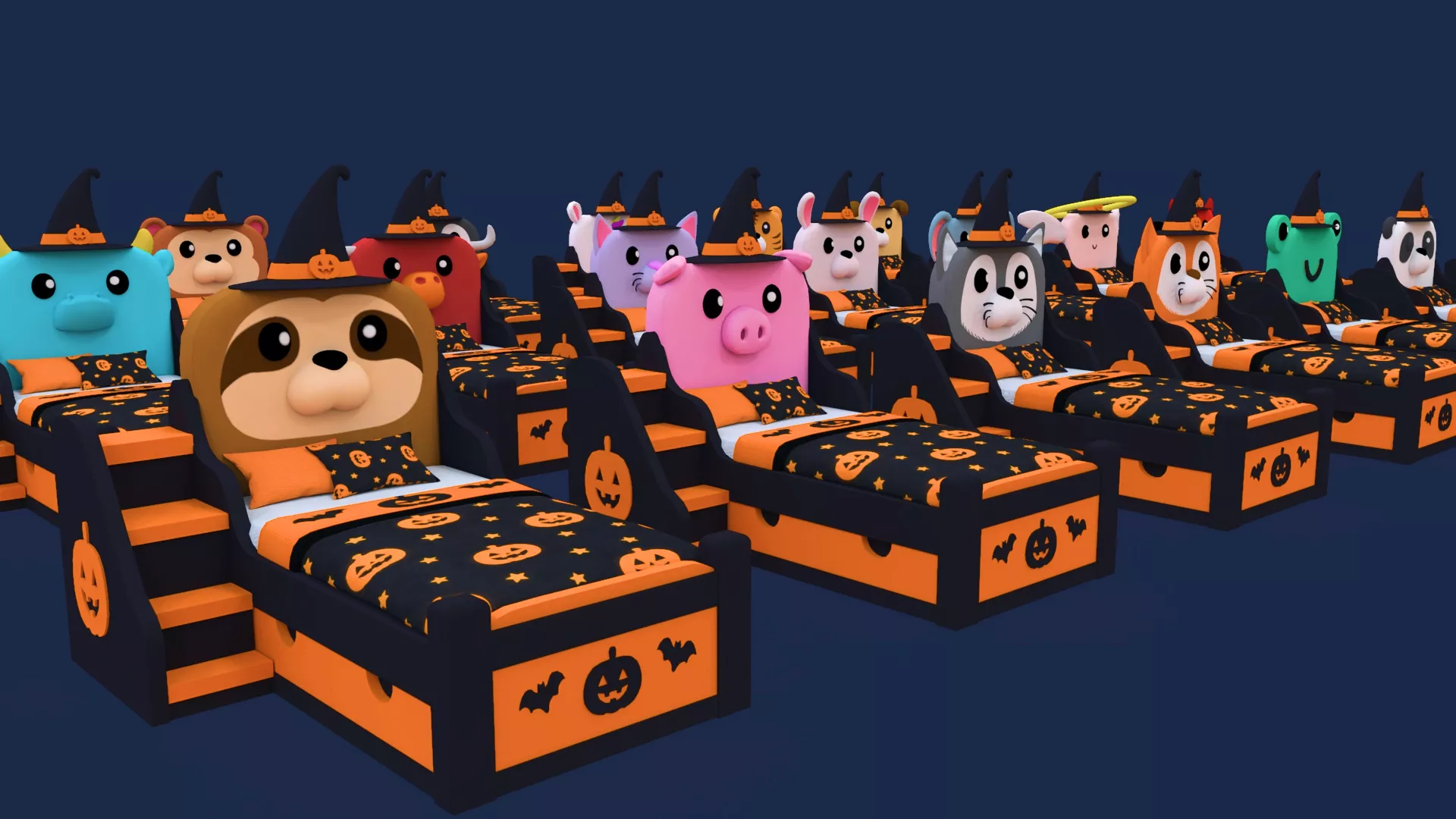 Halloween Kids Bed Pack 01 Low-poly 3D model
