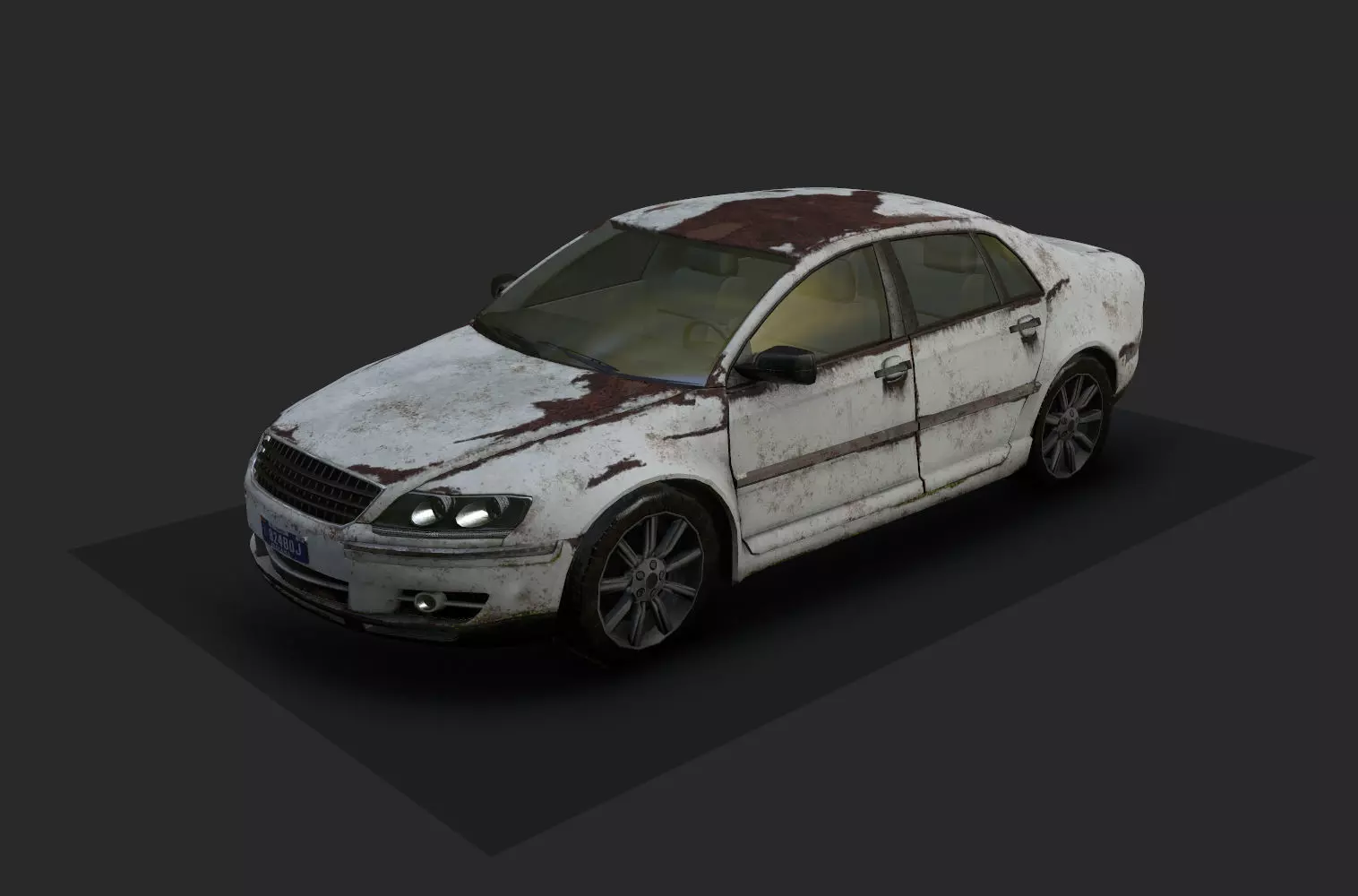 Rusted car Low-poly 3D model_0