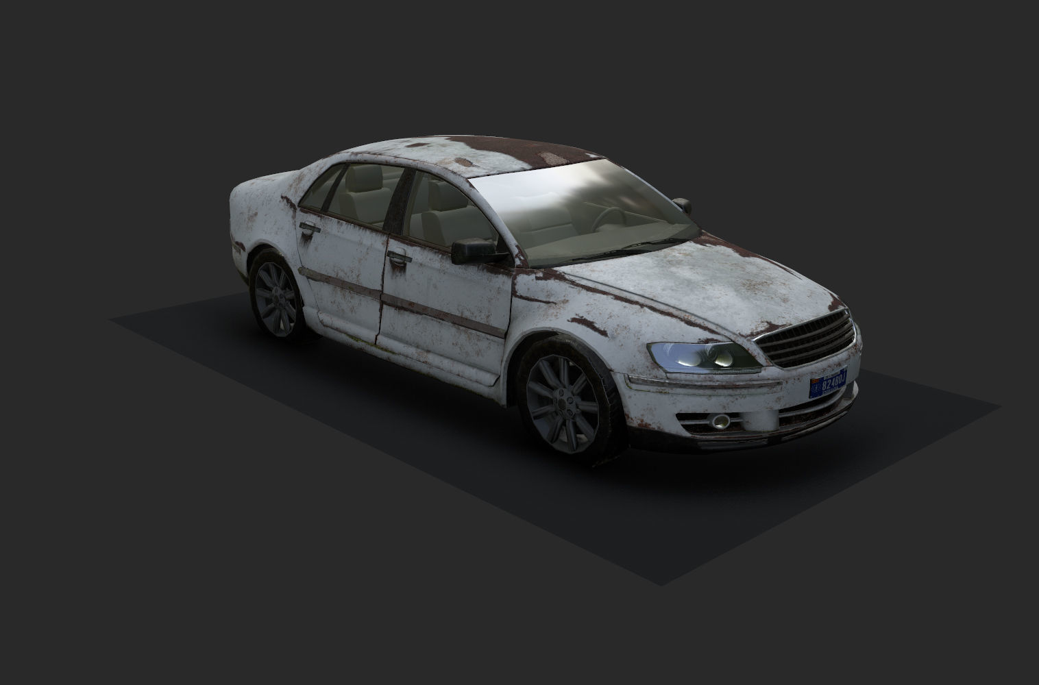 Rusted car Low-poly 3D model_1