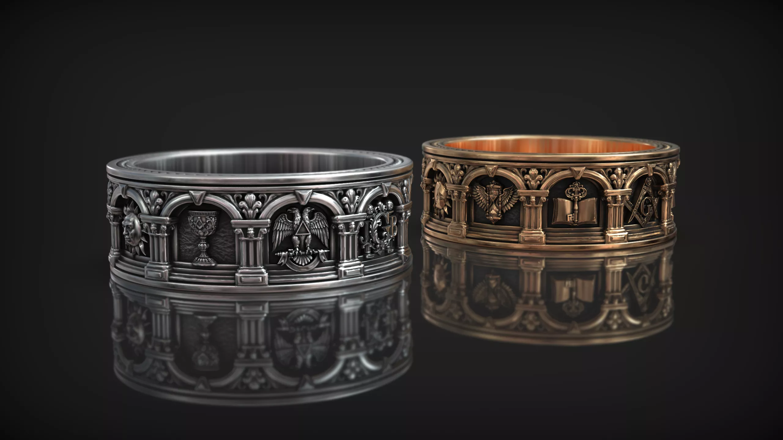Freemasonry Symbols Square Compasses All Seeing Eye Band 3D print model