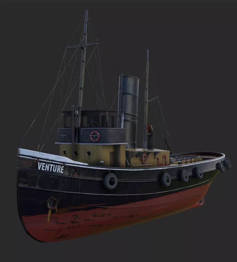 Tugboat  Low-poly 3D model_0